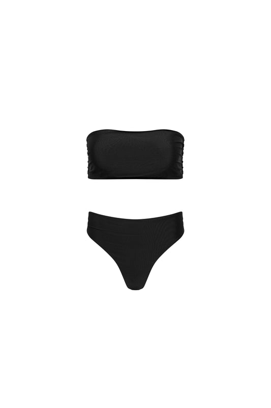 Capri Ruched Bandeau Bikini Set Black